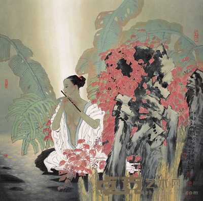 于文江 2003年作 芭蕉仕女图 镜心 68×68cm